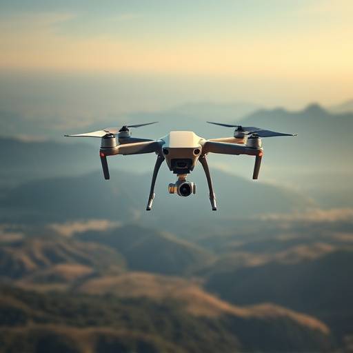 A drone flying over a scenic landscape, capturing aerial footage.