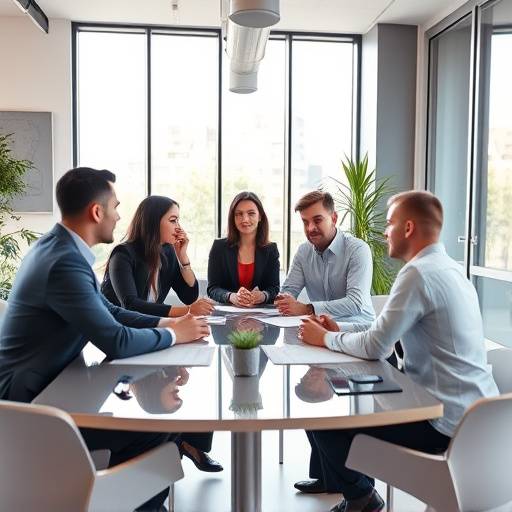 Still from a corporate video showcasing a team collaboration meeting.